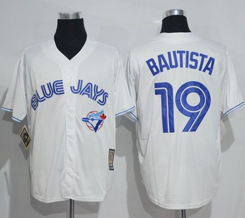 Blue Jays #19 Jose Bautista White Cooperstown Throwback Stitched MLB Jersey